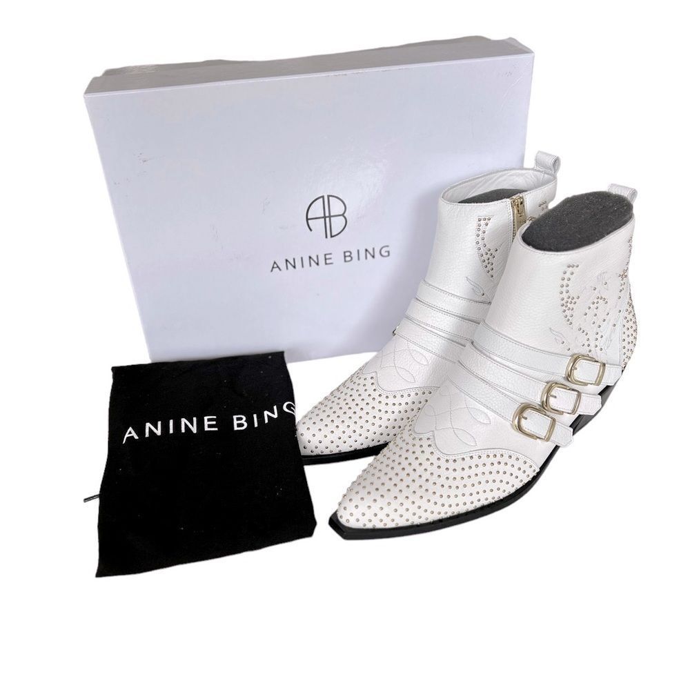 Anine Bing Penny Leather Ankle Boots Booties White NEW